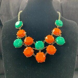 Bold Teal and Orange Statement Bib Necklace 20in Hexagonal Geometric Beads